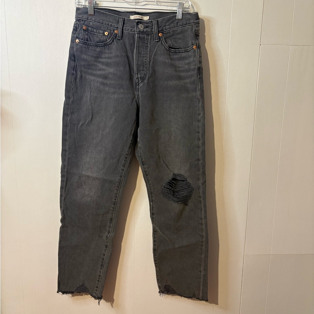 Levi Gray Wedgie Straight Jeans Distressed